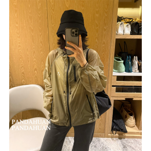 山系户外*轻量功能型_速干拉链网格军绿色连帽360°防晒外套女