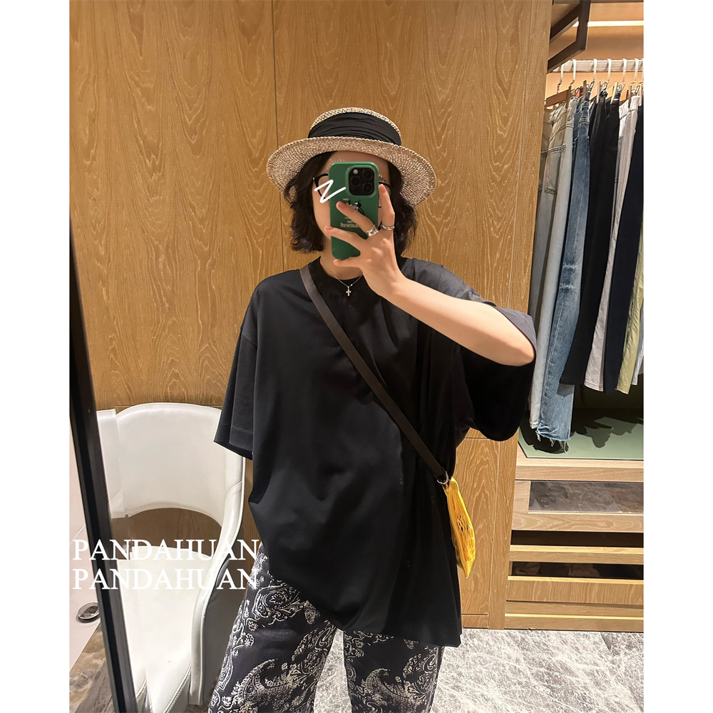 row及简时髦*冰凉垂坠廓形蝙蝠五分袖中长大版懒人t恤女长款t恤衫