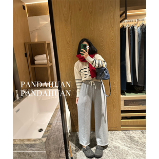 独家心头爱 女 灵地丝羊毛_中缝显腿直软垂Q弹厚毛圈毛边休闲卫裤