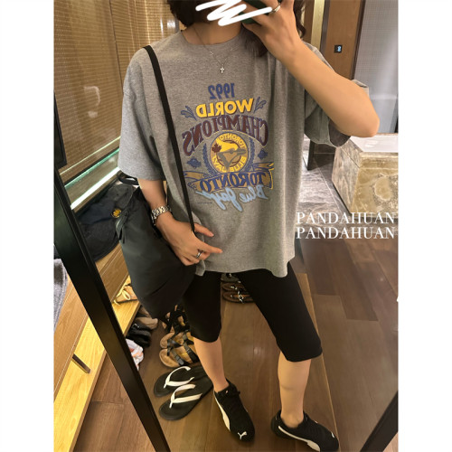 美式复古宽松印花T恤女士