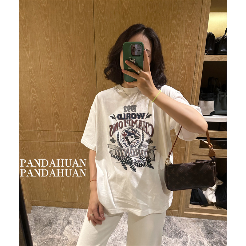 美式复古宽松印花T恤女士