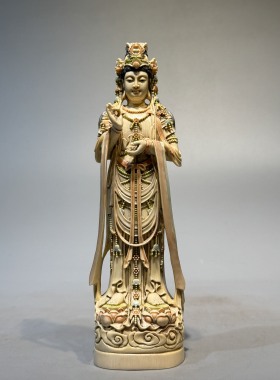 古玩旧藏真品老料罕见金黄皮雕工观音非常精美 雕工细致