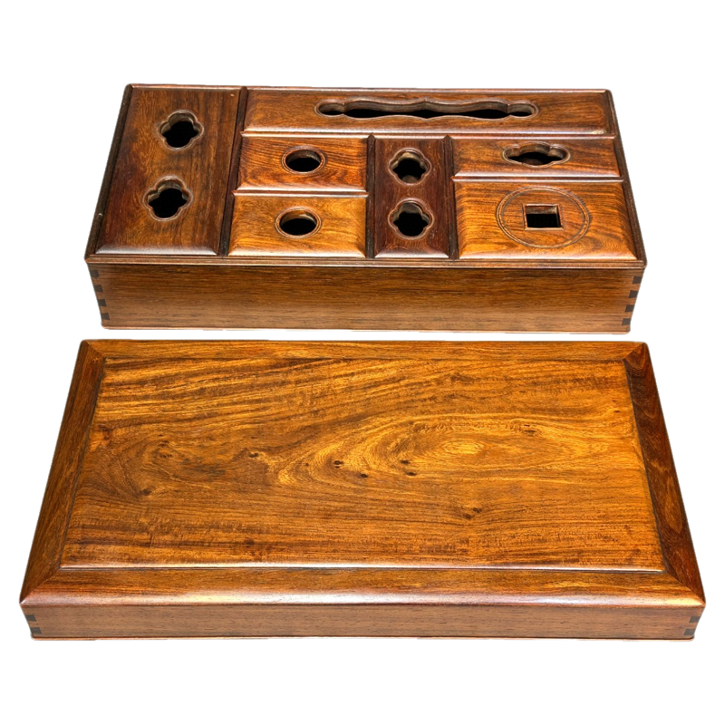 典藏 京城老赵木器海南黄花梨【印章盒】底座竹木根雕摆件古典家