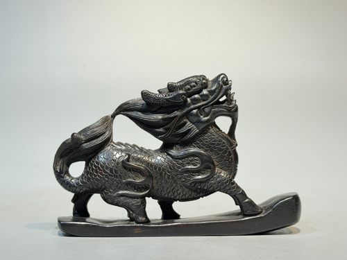 典藏 京城老赵木器印度小叶紫檀【麒麟摆件】镶嵌黄杨木龙生九子