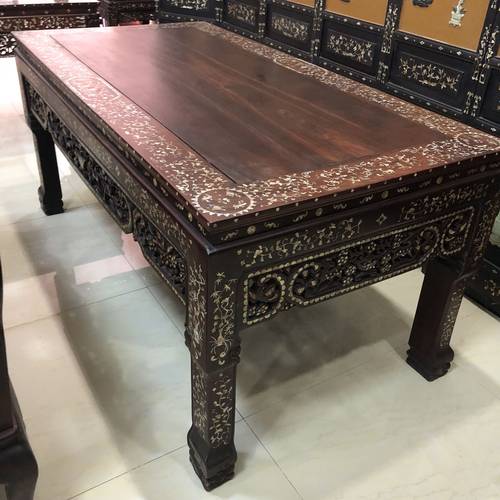 包老保真 清代中期老红酸枝 镶嵌贝壳 虎爪大画案古董老家具收藏