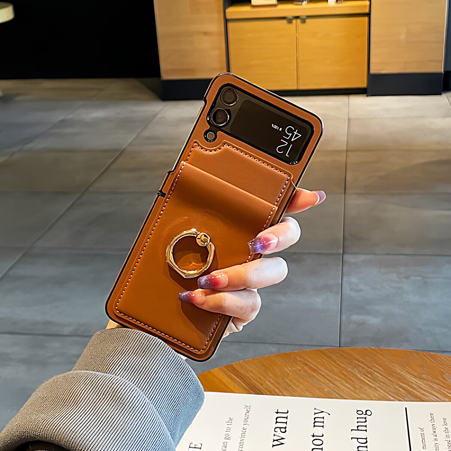 适用三星GalaxyZFlip4手机壳zflip6皮质保护套w23折叠屏flip3指环支架创意zflip5防摔男女高级感复古风全包