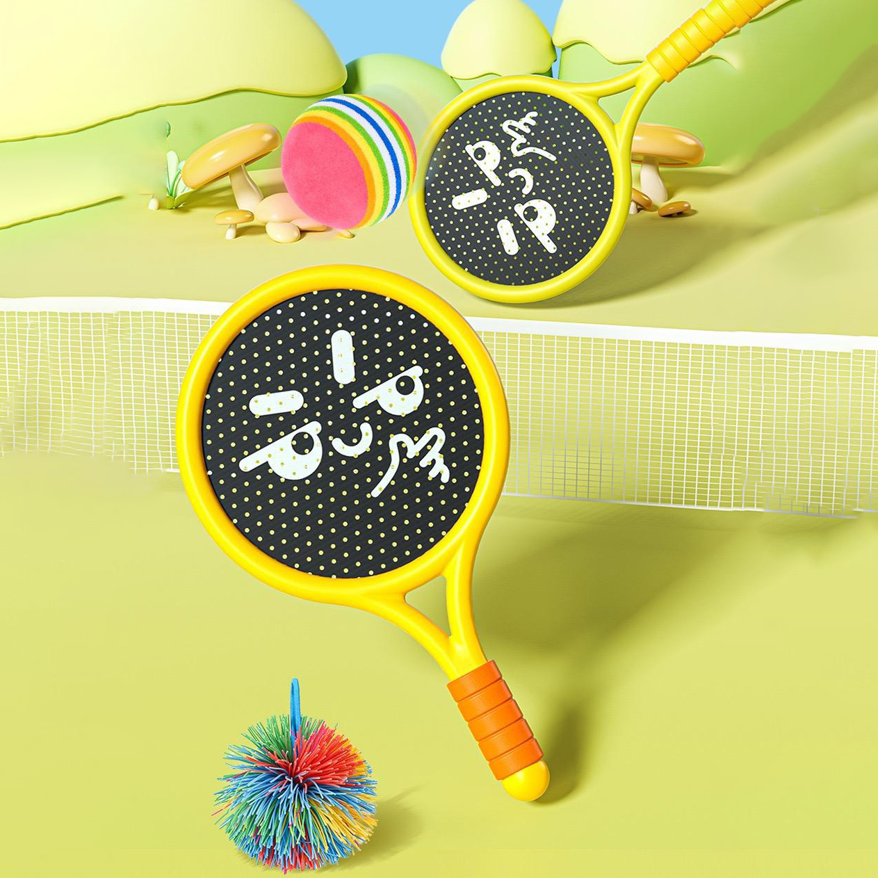 儿童卡通球拍羽毛球网球套装男女孩户外运动训练玩具宝宝亲子互动