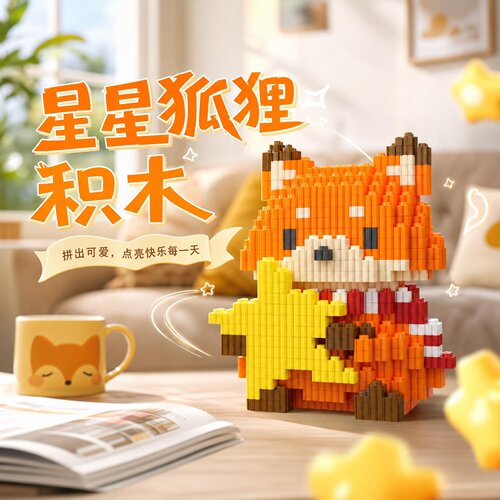 温柔治愈抱星星狐狸积木