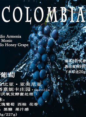 哥伦比亚圣塔莫妮卡庄园卡斯蒂略Castillo紫葡萄手冲精品咖啡豆