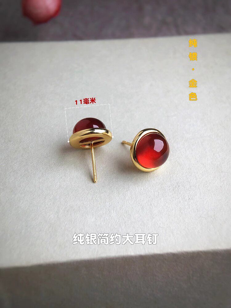 천연 가넷  도금 18K 골드 크리스탈 오렌지 레드 달콤한 각설탕 귀걸이 심플하고 우아한 스타일이 좋아요