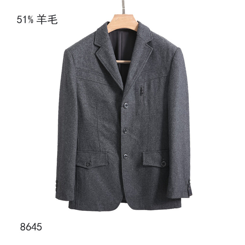 51%羊毛西服男士 秋季厚 休闲厚单西服三扣 毛料呢子英伦学院西装