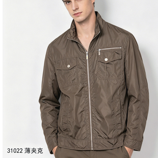 专柜1388+锦纶夏季夹克男 春夏薄 咖啡色休闲经典立领外套