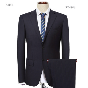 93%羊毛二扣西服上衣西裤男 高支纱半麻衬藏蓝 中开衩高支纱正装