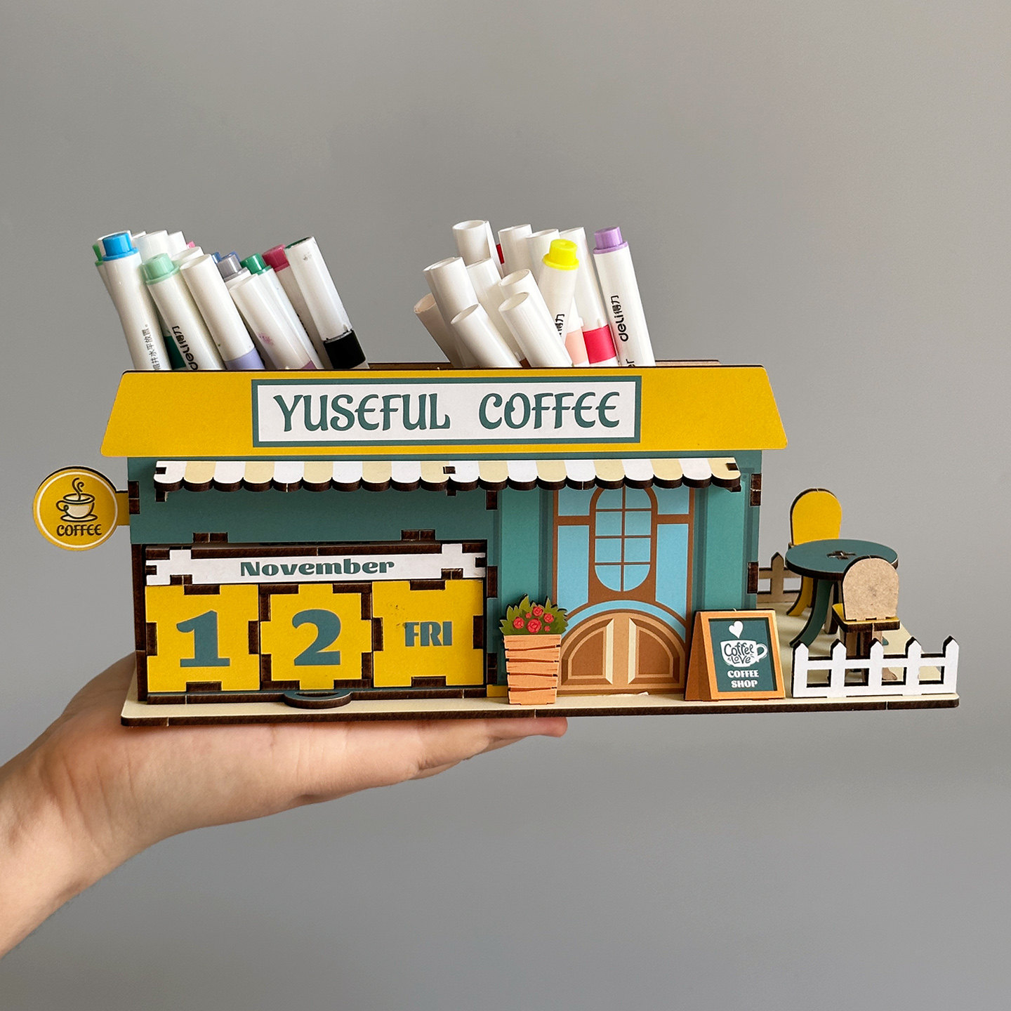 出口老美原单 木质立体榫卯积木拼图 桌面文具手机收纳整理置物盒