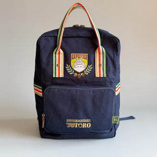 出口日单复古休闲工装风藏青色帆布双肩包 日常通勤上学电脑背包