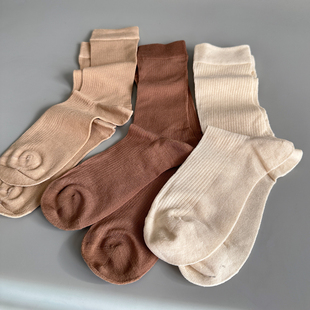 日系山羊绒+莫代尔条纹中筒袜纯色显瘦柔软无骨压力长袜堆堆袜女