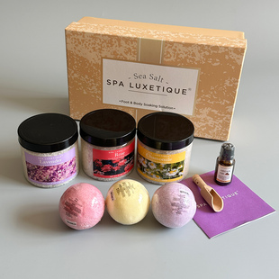 出口老美沐浴礼盒芳香疗法8件套天然植物精油矿物海盐SPA身体护理