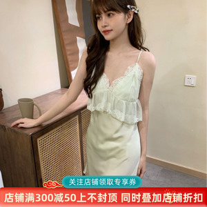 法式公主风2024夏季新款性感长款睡裙女吊带外穿蕾丝甜美睡衣夏