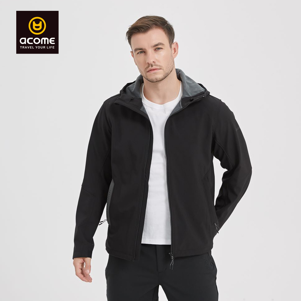 阿珂姆男士加绒外套连帽软壳衣