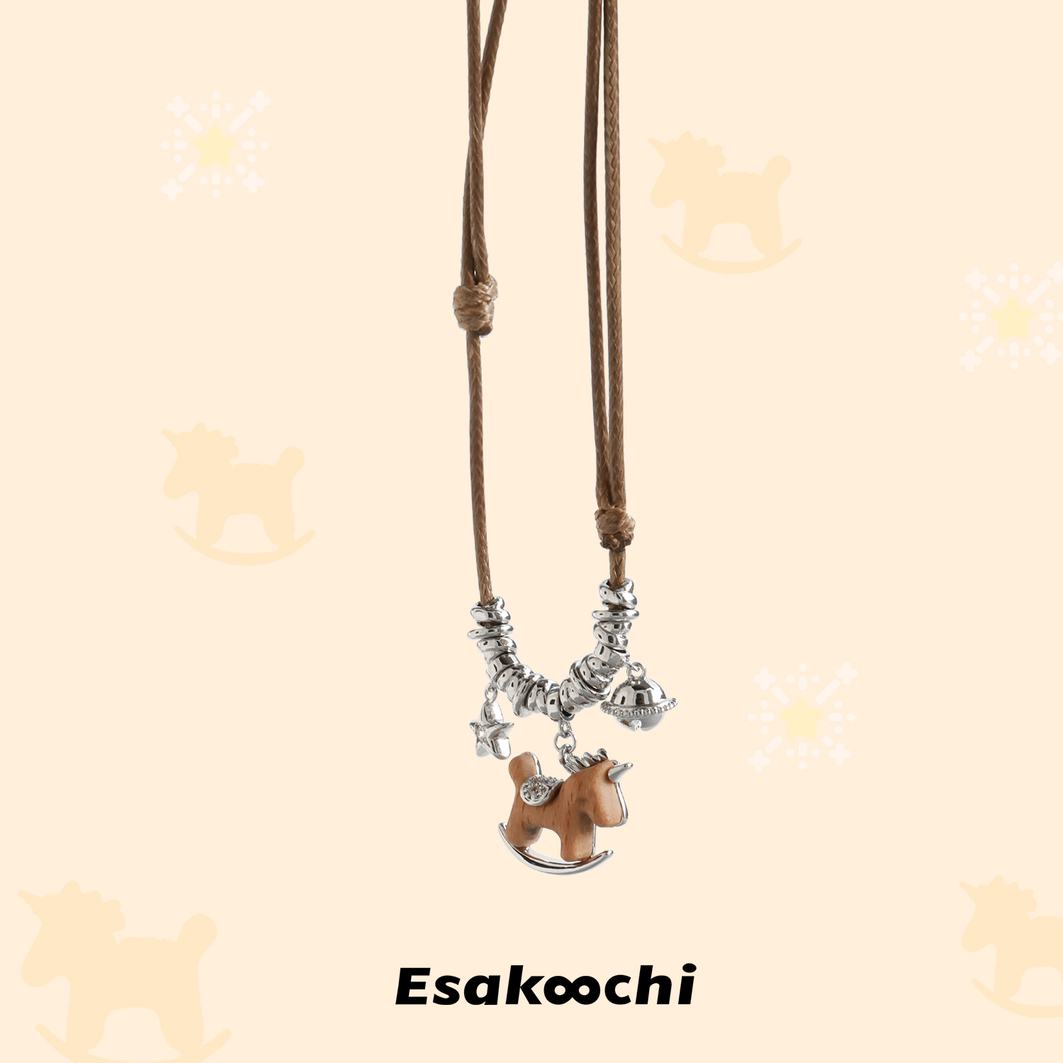Esakoochi小众设计可爱的木马项链星星铃铛长款毛衣链卫衣链
