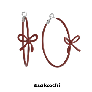 Esakoochi原创设计浪漫蝴蝶结大圈圈耳环红色夸张耳饰女秋冬耳饰