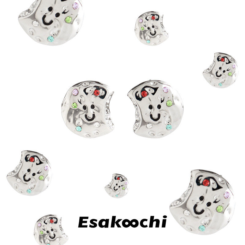 Esakoochi原创彩色巧克力豆曲奇饼干耳钉~可爱微笑耳环个性耳饰