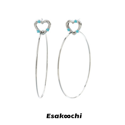 Esakoochi原创原宿风蓝色星星爱心大圈圈耳环夸张设计感耳饰