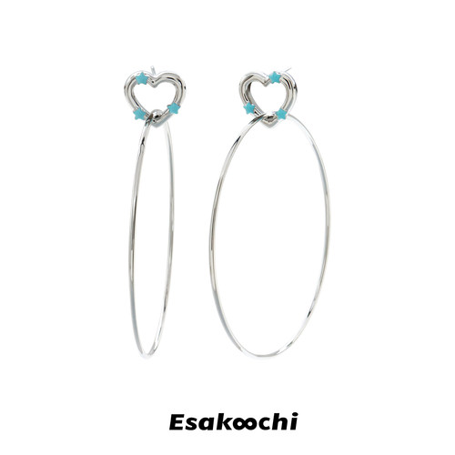 Esakoochi原创原宿风蓝色星星爱心大圈圈耳环夸张设计感耳饰