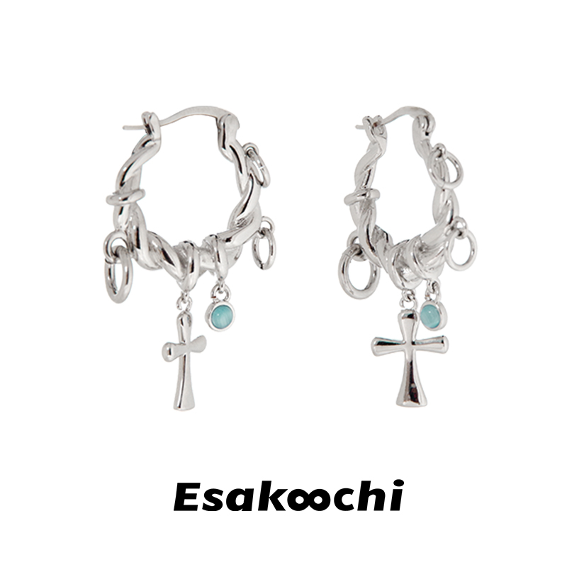 Esakoochi十字形麻花圈圈耳环