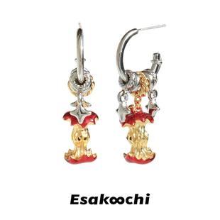 Esakoochi圣诞夜派对~原创设计复古金银色苹果核耳环星芒红色耳饰