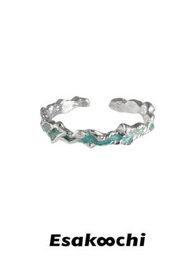 Esakoochi川流不息~复古蓝开口戒指925银指环小众高级感情侣礼物