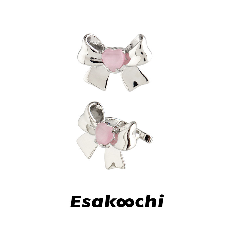 原创设计粉紫色猫眼蝴蝶结耳骨夹