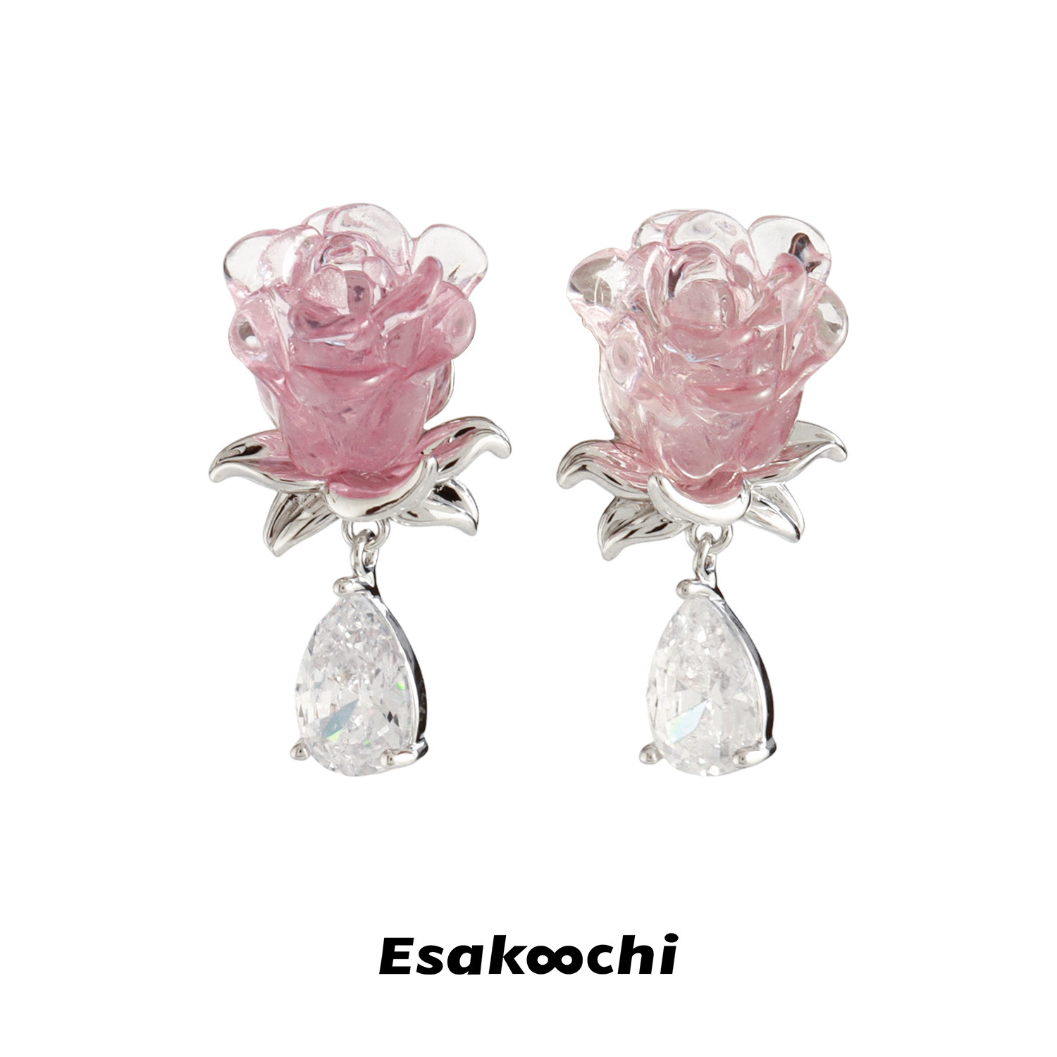 Esakoochi粉色少女玫瑰花朵耳钉气质甜美设计水滴耳饰,饰品/流行首饰/时尚饰品新,耳环,淘宝优惠券,粉丝福利购,淘宝优惠卷