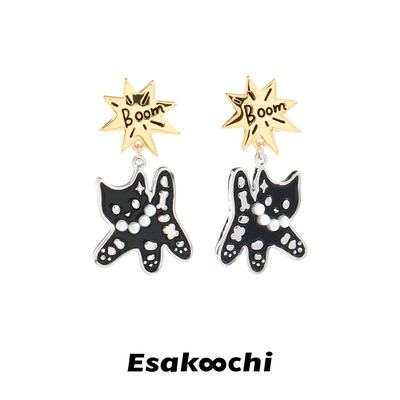 Esakoochi朋克爆炸猫~原创设计公主小猫可爱耳环boom字母耳钉