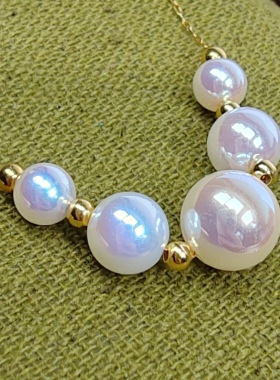 微笑链施家水晶珍珠钛钢项链镀18k奢华品质可调节保色持久