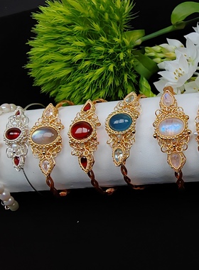 天然海蓝宝石榴石月光石手链手镯