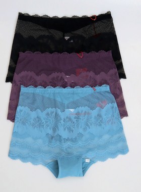 2条价创雅诺高腰性感蕾丝女内裤68007锦纶冰丝舒适透气女士平角裤