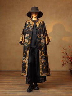 千椿物喜原创高定新中式重工刺绣对襟盘扣文艺民族风太太服长外套