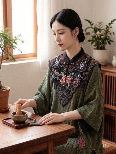 复古新中式重工绣花云肩披肩汉服假领子女百搭旗袍外披国风配饰
