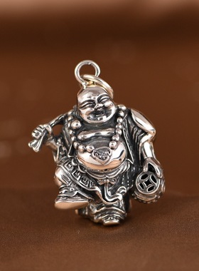 吉祥护身佛像纯银吊坠钱币布袋