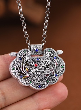 S990足银复古民族风花丝如意吊坠