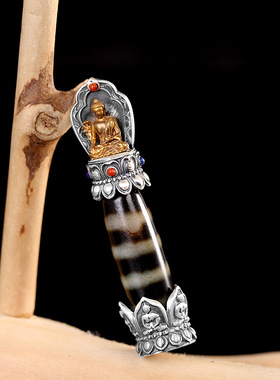 天然天珠925纯银镶嵌雕刻