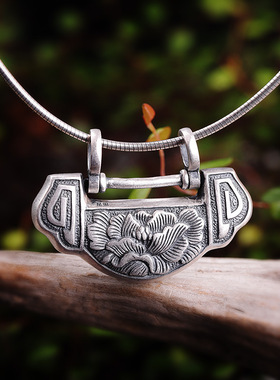 足银花开富贵如意百搭女士长命锁