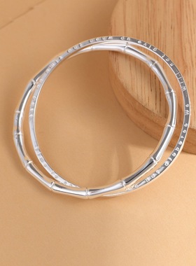 竹节字母Lucky好运纯足银百搭