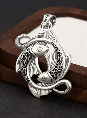 S925纯银复古国风如鱼得水吊坠