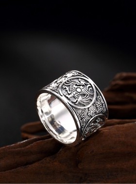 足银复古民族风四大神兽戒指
