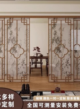 宋氏美学阳台推拉门厨房客厅茶室书房竹影玻璃隔断中式吊轨平移门