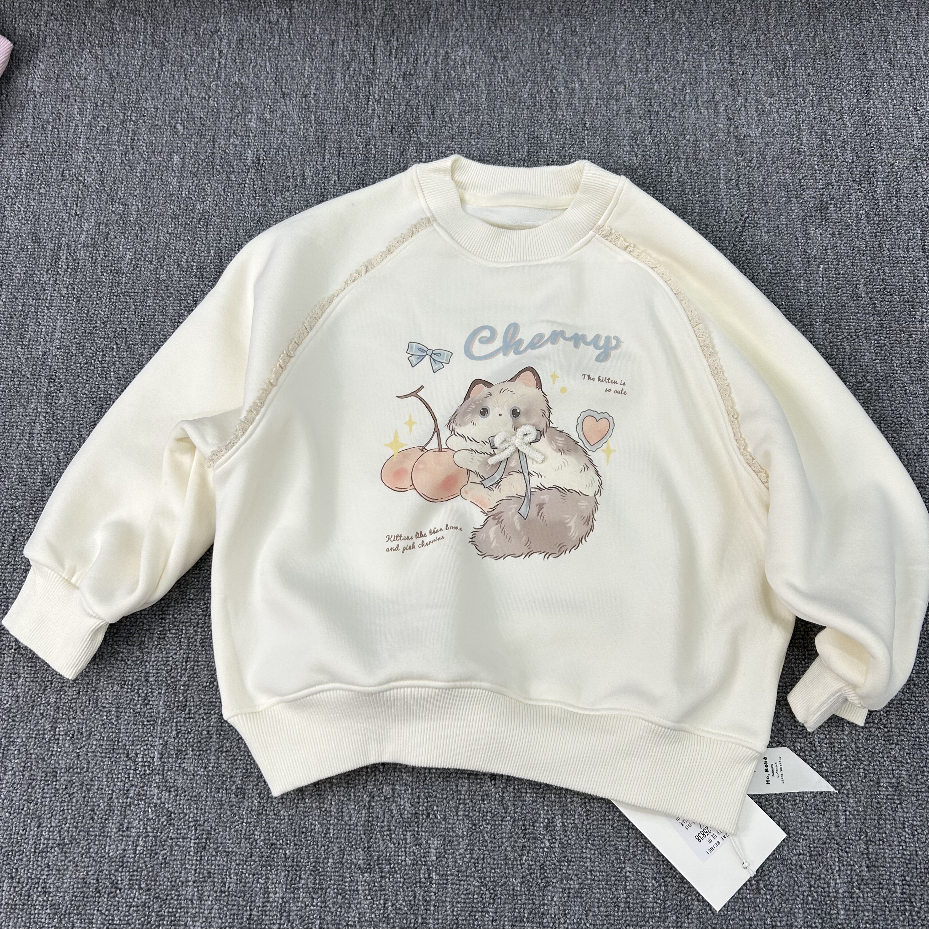 2025秋季新款女童加绒韩版卡通猫咪印花圆领卫衣1507