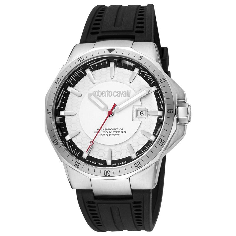 Roberto Cavalli男士腕表夜光日期显示计时测速金属防水橡胶带