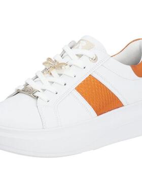 代购rieker女士板鞋轻便舒适防滑休闲鞋白色橙色拼接日常穿搭